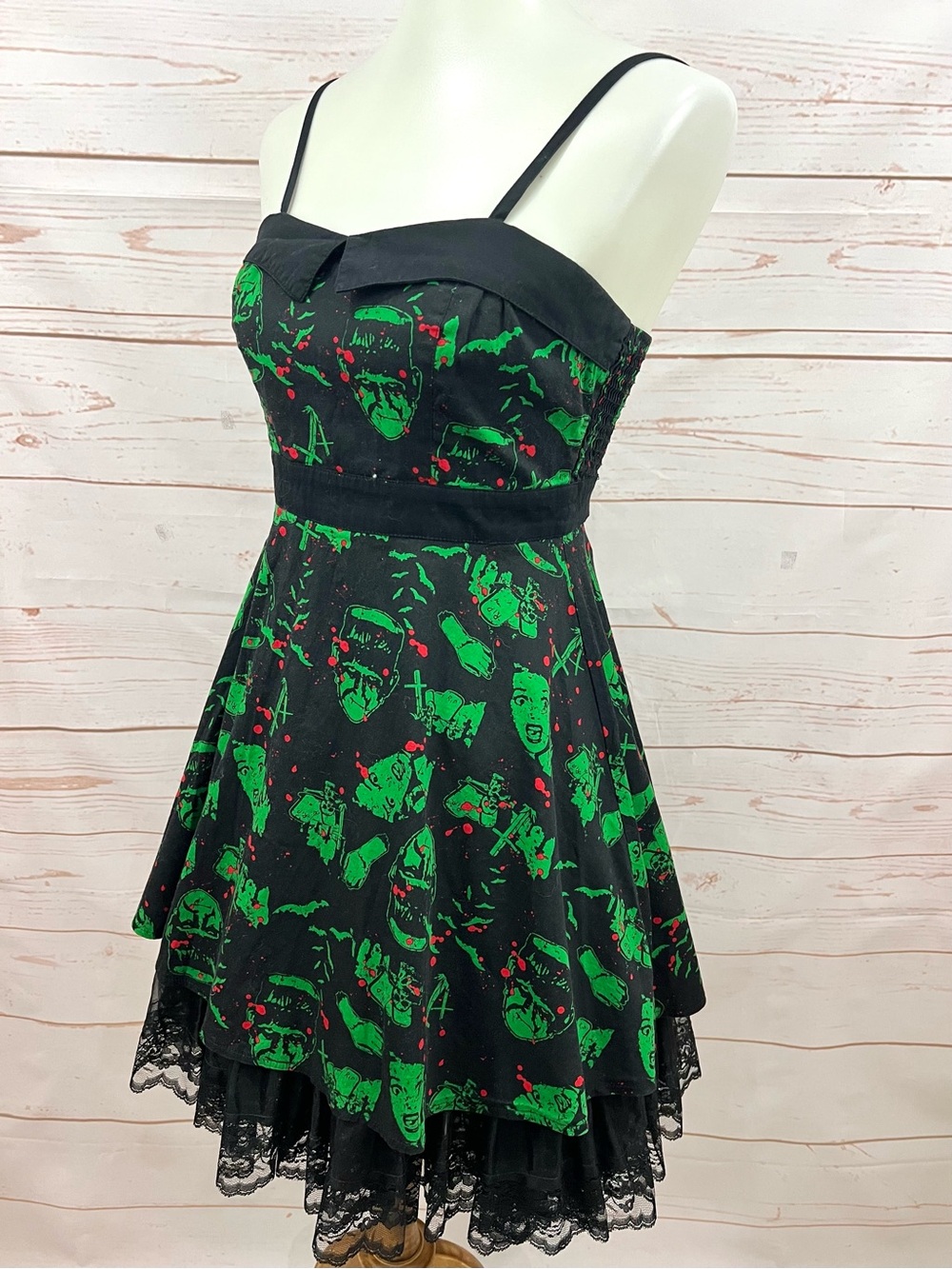 SOLD Hell Bunny Modcloth Frankenstein Goth Cemetary Sleeveless Retro Swing Dress - Picture 6 of 16